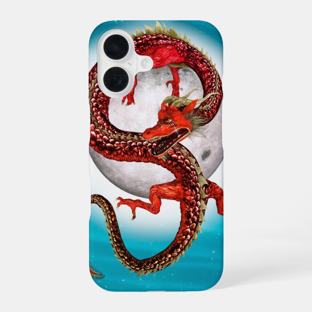 Red Moon Dragon Celestial Fantasy Art iPhone 16 Case (Back)