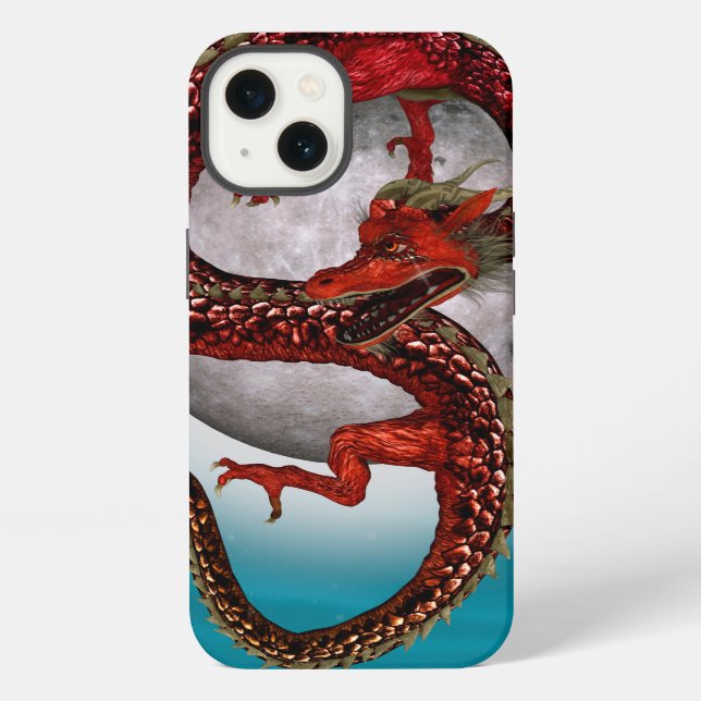 Red Moon Dragon Celestial Fantasy Art iPhone Case (Back)