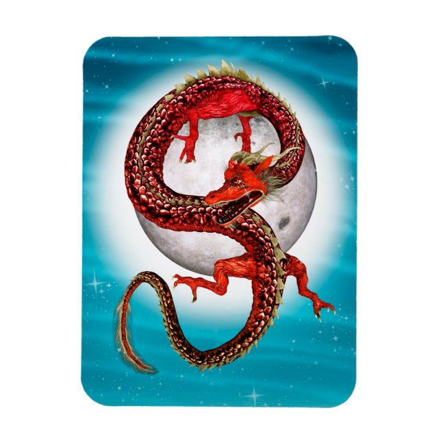 Red Moon Dragon Celestial Fantasy Art Magnet (Vertical)