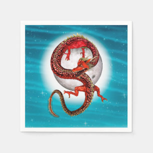 Red Moon Dragon Celestial Fantasy Art Napkin