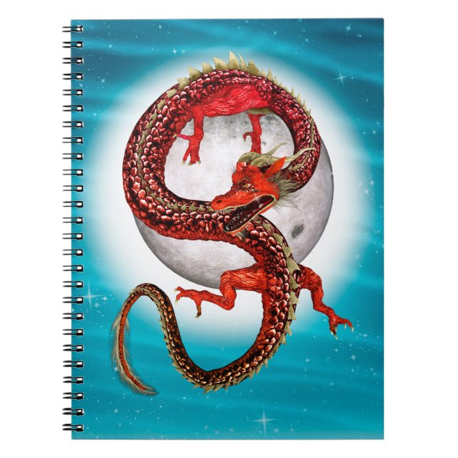 Red Moon Dragon Celestial Fantasy Art Notebook (Front)