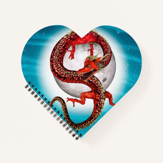 Red Moon Dragon Celestial Fantasy Art Notebook (Front)