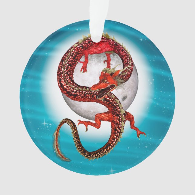 Red Moon Dragon Celestial Fantasy Art Ornament (Front)