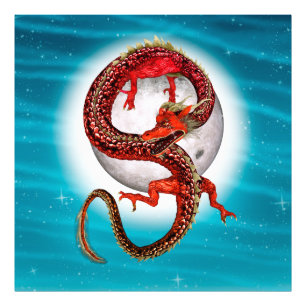 Red Moon Dragon Celestial Fantasy Art Photo Print