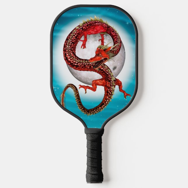 Red Moon Dragon Celestial Fantasy Art Pickleball Paddle (Front)