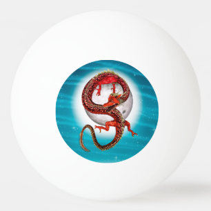 Red Moon Dragon Celestial Fantasy Art Ping Pong Ball
