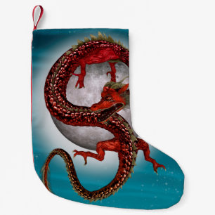Red Moon Dragon Celestial Fantasy Art Small Christmas Stocking
