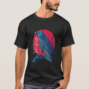 Red Moon Raven Black Crow Bird Japanese Gothic Nor T-Shirt