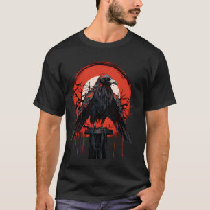 Red Moon Raven Graphic Black Crow Design T-Shirt