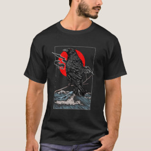 Red Moon Raven Graphic Black Crow T-Shirt