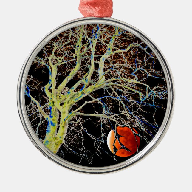 Red Moon Rising Metal Tree Decoration (Front)