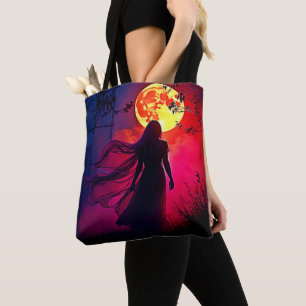 Red Moon Shadow Woman Mystery Design Tote Bag
