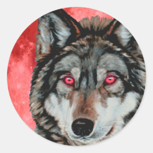 Red Moon Wolf Classic Round Sticker