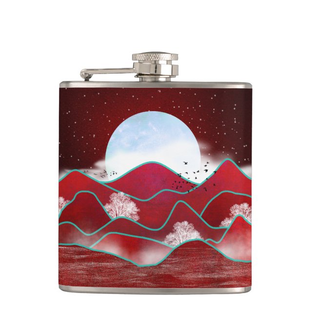 Red Moonrise Hip Flask (Front)