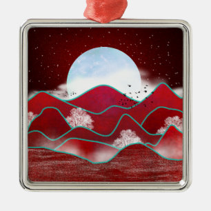 Red Moonrise Metal Ornament