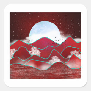 Red Moonrise Square Sticker