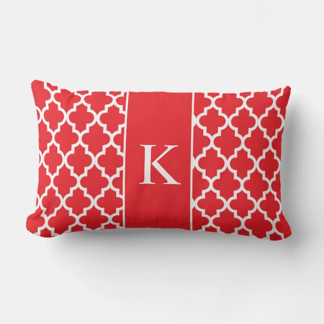 Red Moroccan Custom Monogram Lumbar Cushion (Front)