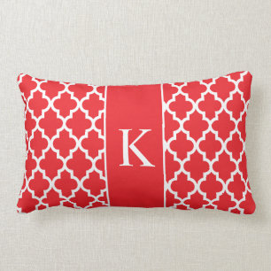 Red Moroccan Custom Monogram Lumbar Cushion