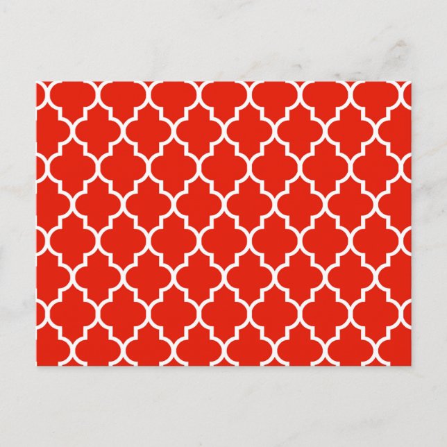 Red Moroccan Quatrefoil Pattern Postcard (Front)