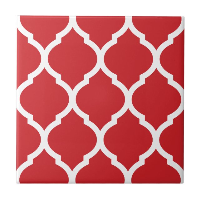 Red Moroccan Quatrefoil Patterned Ceramic Tile (Front)