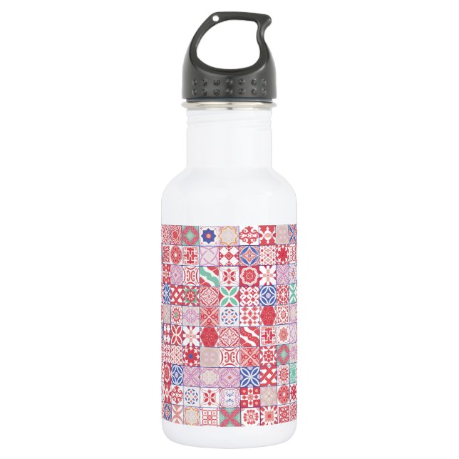 Red Moroccan tile 532 Ml Water Bottle (Front)