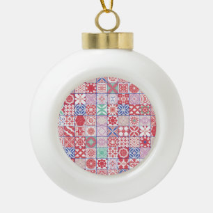 Red Moroccan tile Ceramic Ball Christmas Ornament