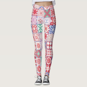 Red Moroccan tile Leggings