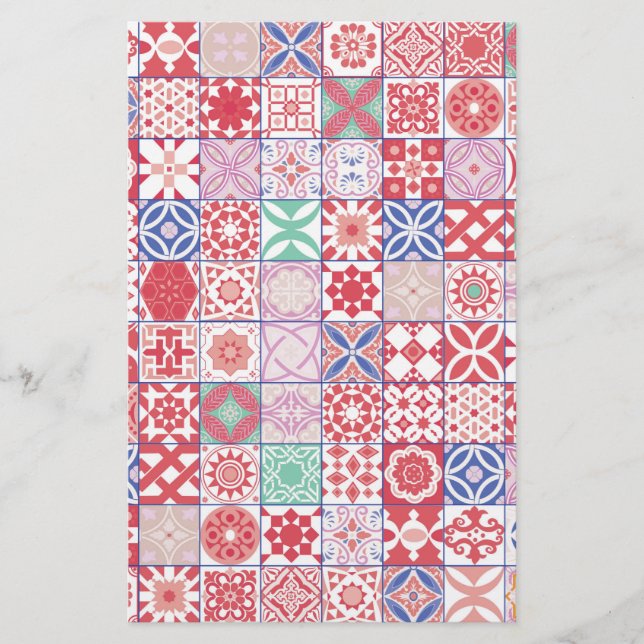 Red Moroccan tile Stationery (Front)