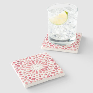 Red Moroccan Tiles Monogram Wedding Stone Coaster