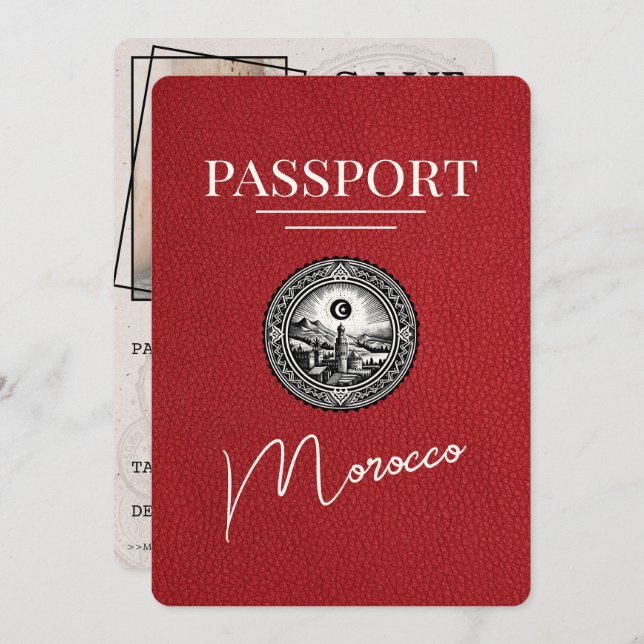 Red Morocco Passport Save The Date (Front/Back)