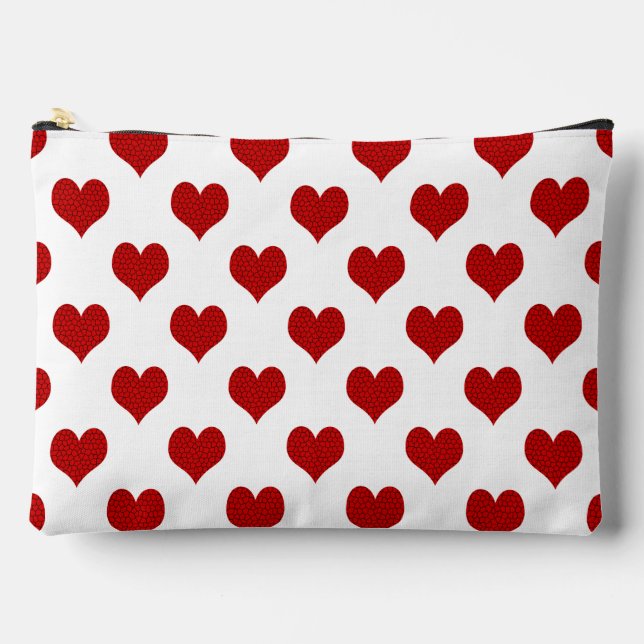 Red Mosaic Heart Pattern Accessory Pouch (Front)