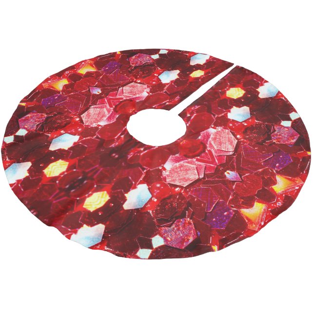 Red mosaic shiny glitter pattern v3 brushed polyester tree skirt (Angled)