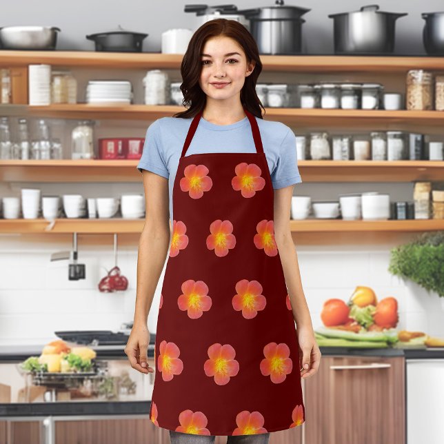 Red Moss Rose Flower Seamless Pattern on Apron (Red Moss Rose flower seamless pattern on apron)