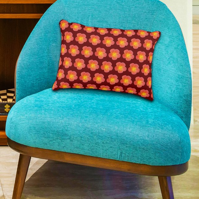 Red Moss Rose Flower Seamless Pattern on Decorative Cushion (Red Moss Rose flower seamless pattern on accent pillow)