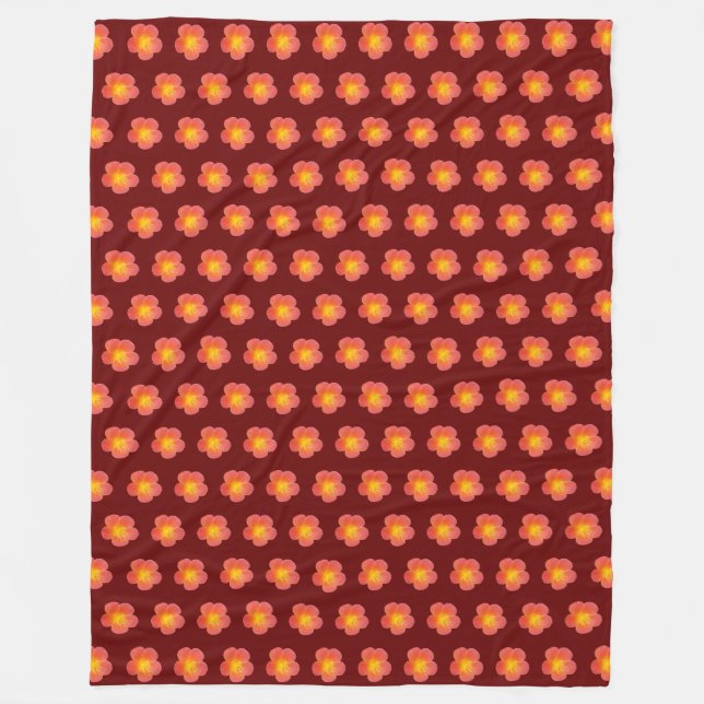 Red Moss Rose Flower Seamless Pattern on Fleece Blanket (Front)