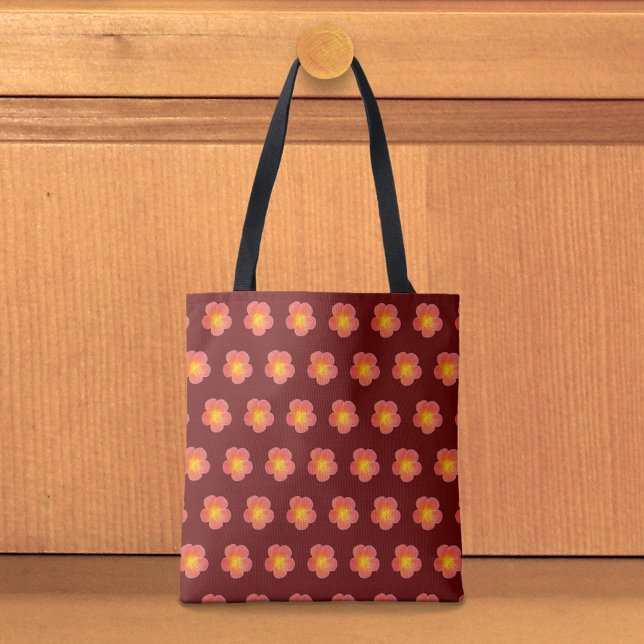 Red Moss Rose Seamless Pattern Tote Bag (Tote bag with seamless pattern of a red moss rose)