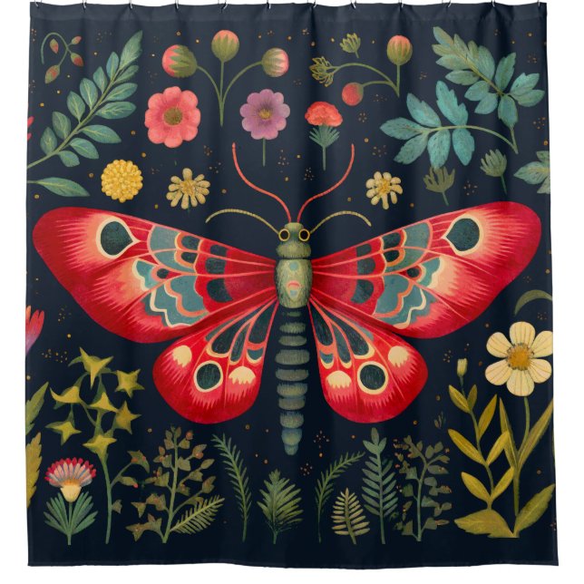 Red Moth In The Night Garden Shower Curtain (Front)