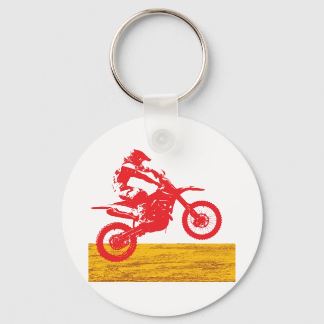 Red Motocross Dirt Bike Rider Silhouette Key Ring (Front)