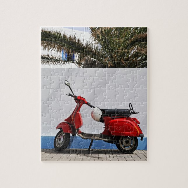 Red motor scooter by wall, Stromboli Island, Jigsaw Puzzle (Vertical)