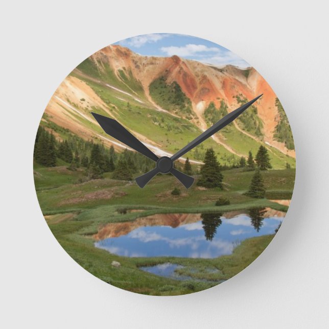 Red Mountain Reflection Round Clock (Front)