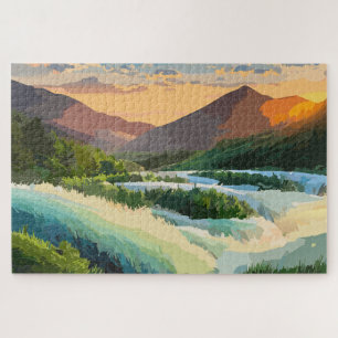 Red Mountains and Rushing River Jigsaw Puzzle