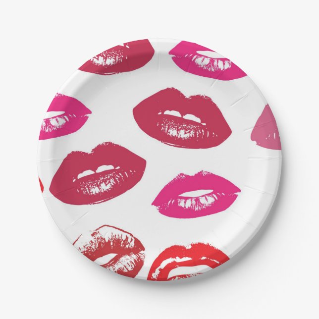 Red mouths Pattern Personalised Paper Plate (Front)