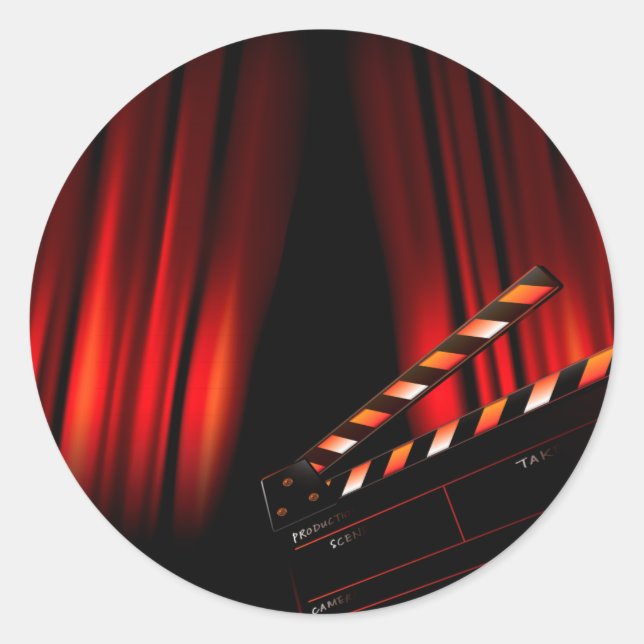 Red Movie Curtain Clapboard Director Classic Round Sticker (Front)