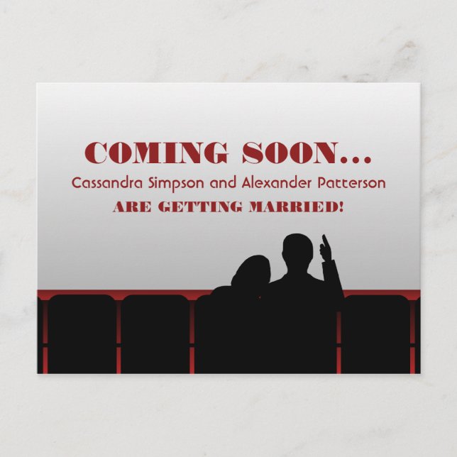 Red Movie Theatre Save the Date Postcard (Front)
