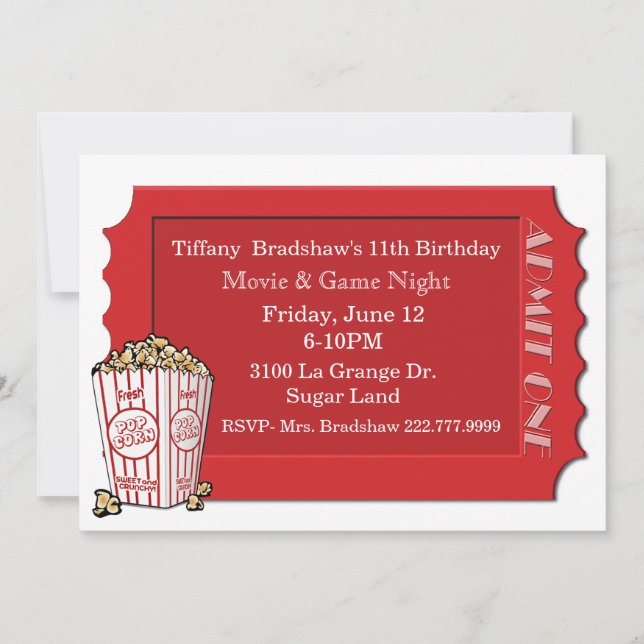 Red Movie Ticket Party Invitation (Front)
