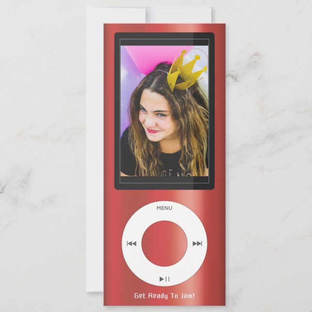 Red MP3 Music Player Birthday Invitation (Front)
