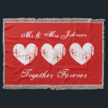Red mr and mrs throw blanket for newly weds couple<br><div class="desc">Red Mr and Mrs throw blanket for newly weds couple Romantic wedding gift idea for newly weds /  just married groom and bride / husband and wife couple. Personalised slogan like together forever. Vintage heart look design.</div>