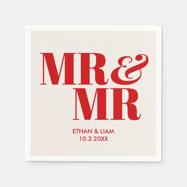 Red Mr & Mr Groom Personalised Wedding Napkins (Front)