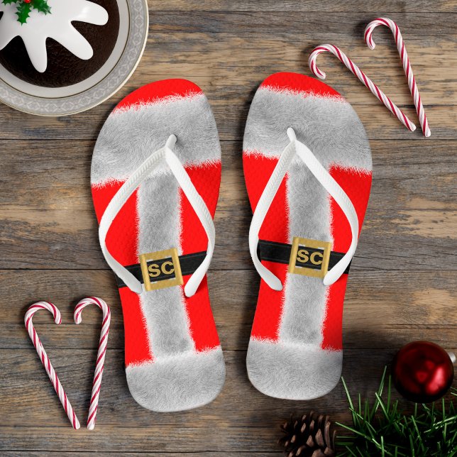 Red Mrs Santa Costume Funny Christmas in July Thongs (Perfect to wear at Christmas in July (or the one in December))