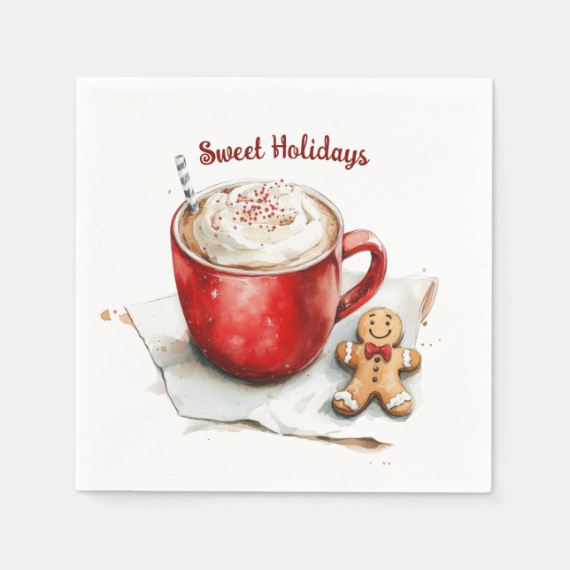 Red Mug Gingerbread Cookie Sweet Holidays Napkin (Front)